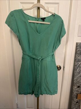 Ann Taylor Factory Mint Green Short Sleeve Romper with Tie Waist